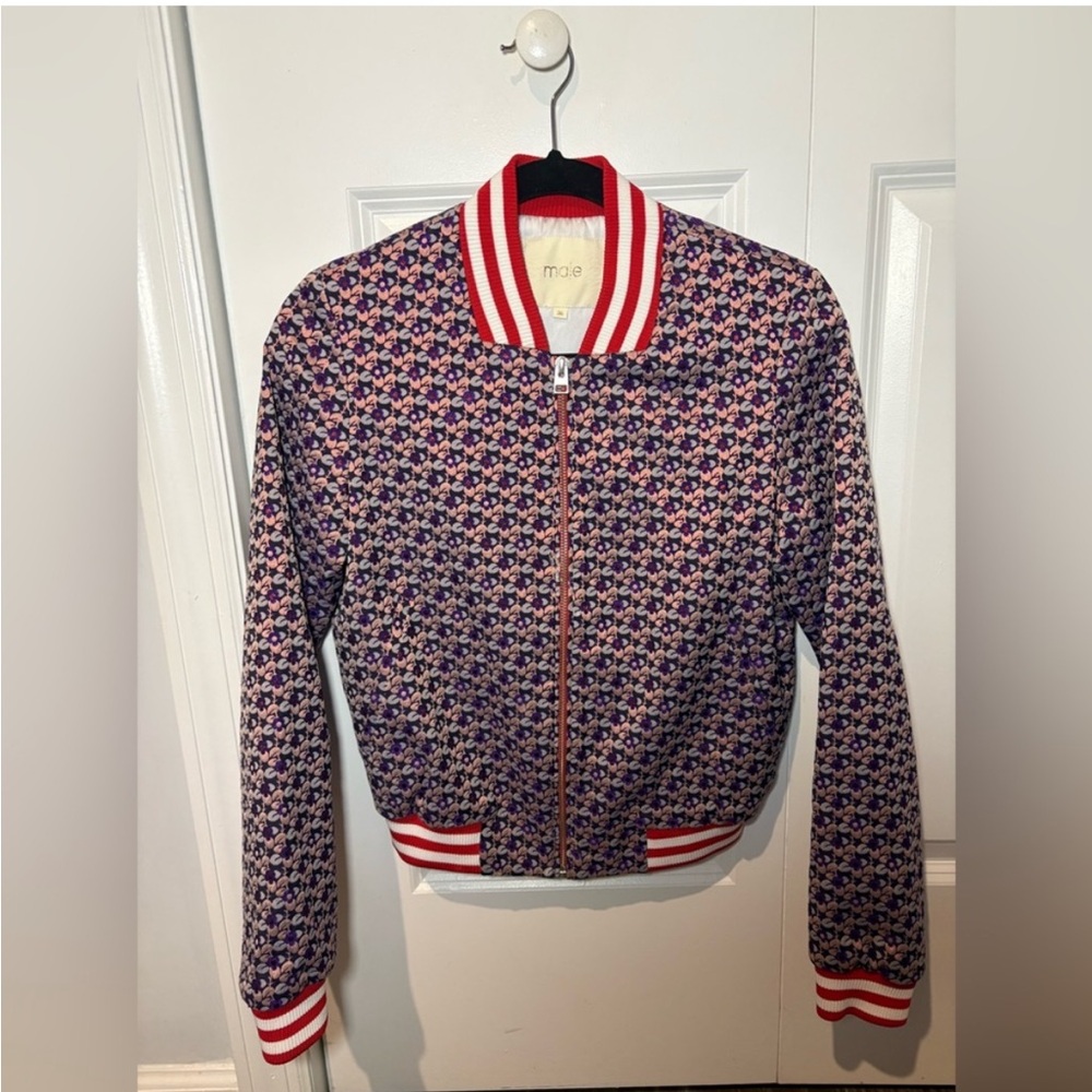 Maje Red and Blue Patterned Bomber Jacket